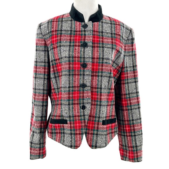 Pendleton classic blazer 12 black red wool tartan plaid holiday 90s old money - Picture 1 of 11